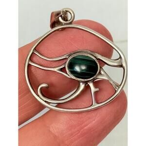 Peter Stone Sterling Silver Malachite Eye Of Horus Egyptian Pendant